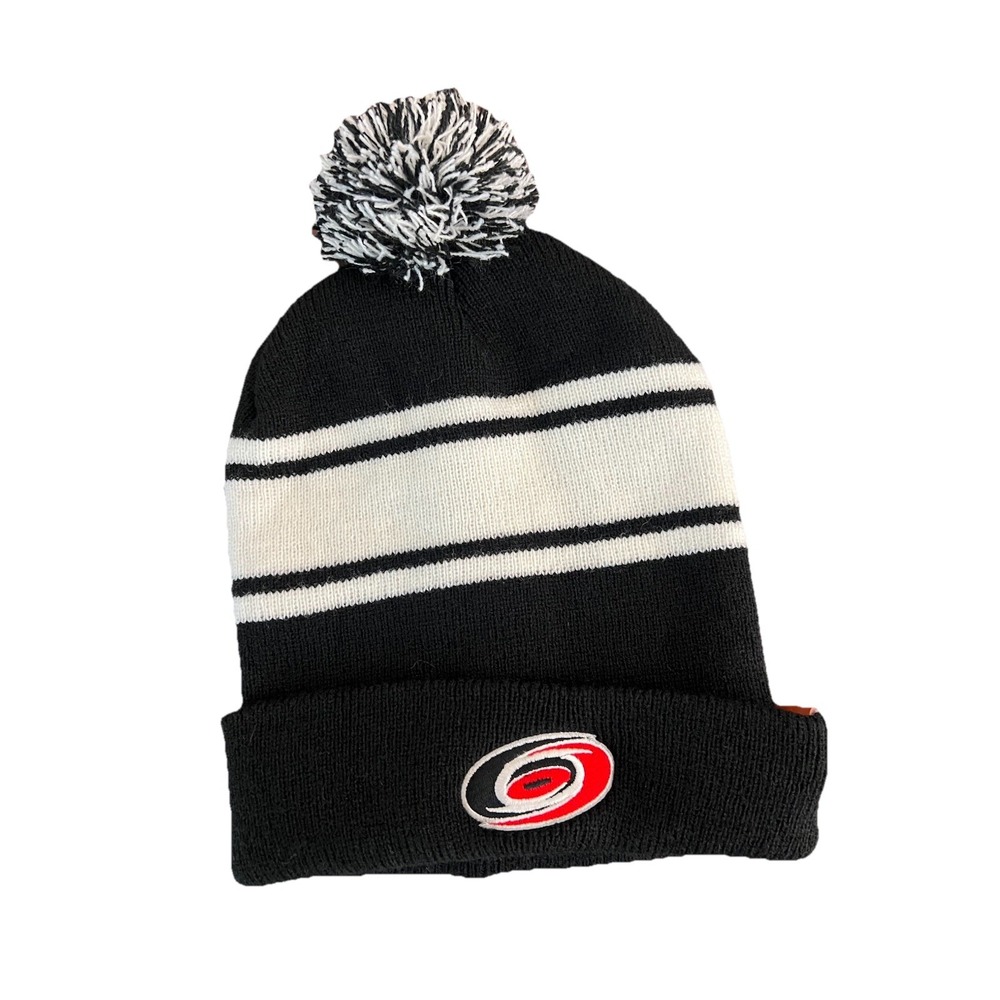 NWOT Carolina Hurricanes Knit Hat Cap Beanie NHL Hockey Black White‎ Logo